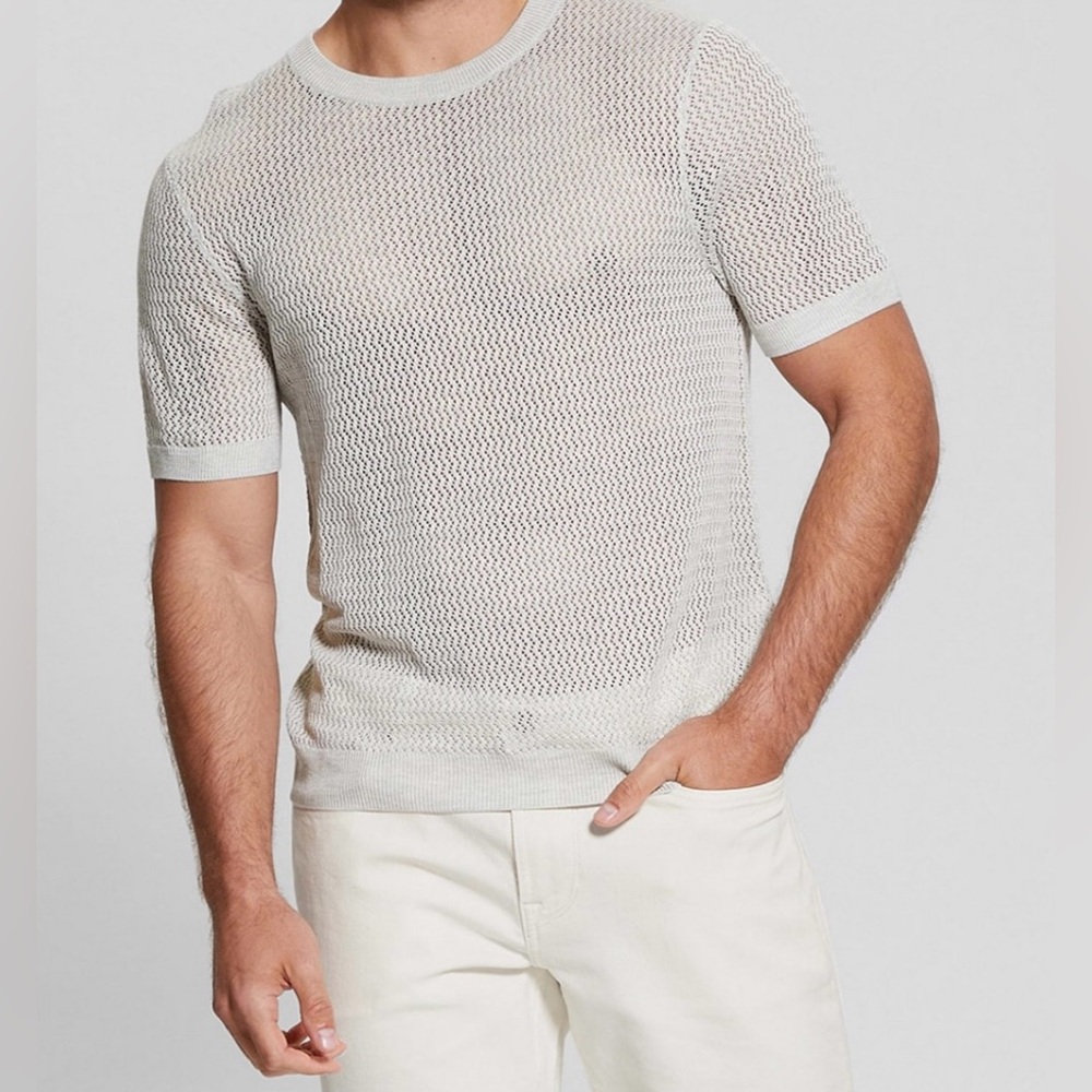 GUESS Men's Otto Noah Textured-Knit Short-Sleeve Sweater, Large